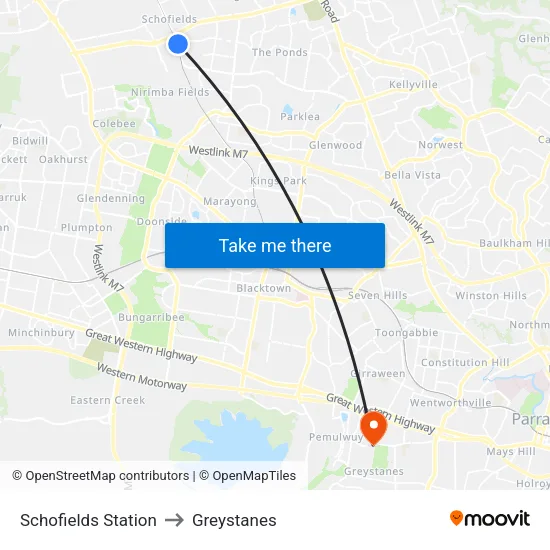 Schofields Station to Greystanes map