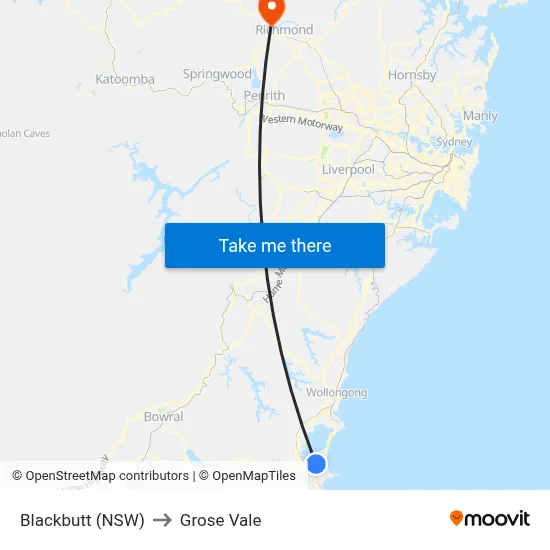 Blackbutt (NSW) to Grose Vale map