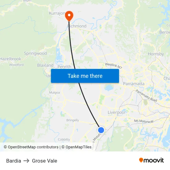 Bardia to Grose Vale map
