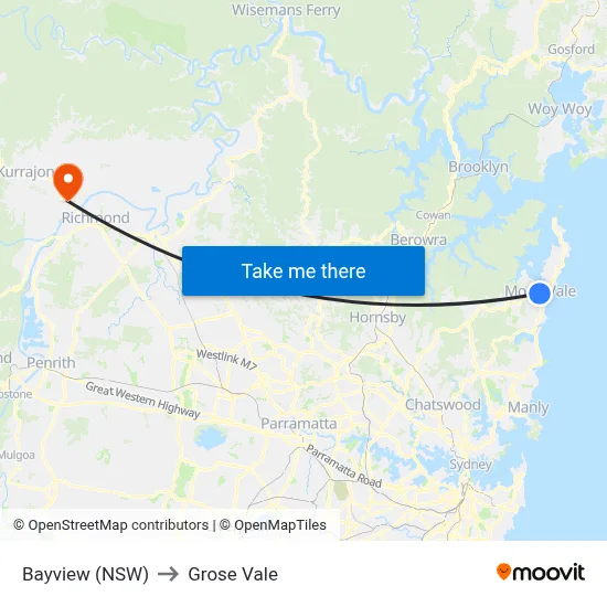 Bayview (NSW) to Grose Vale map