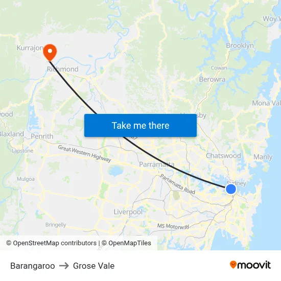 Barangaroo to Grose Vale map