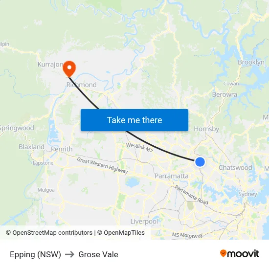 Epping (NSW) to Grose Vale map
