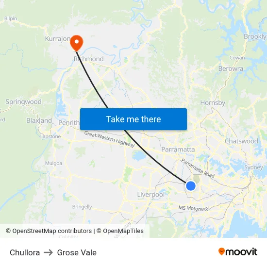 Chullora to Grose Vale map