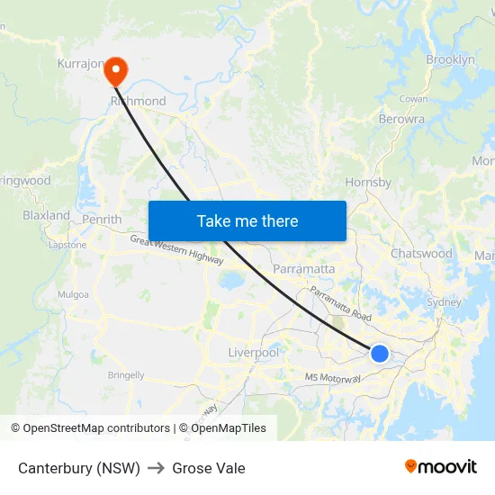 Canterbury (NSW) to Grose Vale map