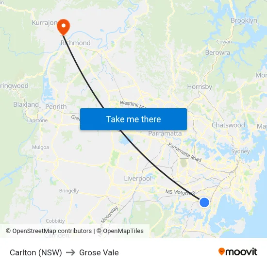 Carlton (NSW) to Grose Vale map