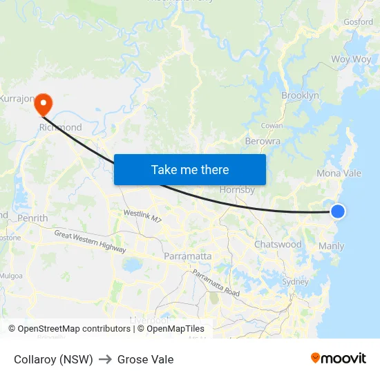 Collaroy (NSW) to Grose Vale map