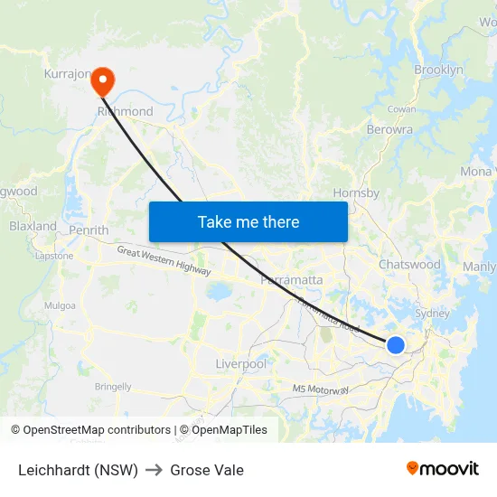 Leichhardt (NSW) to Grose Vale map