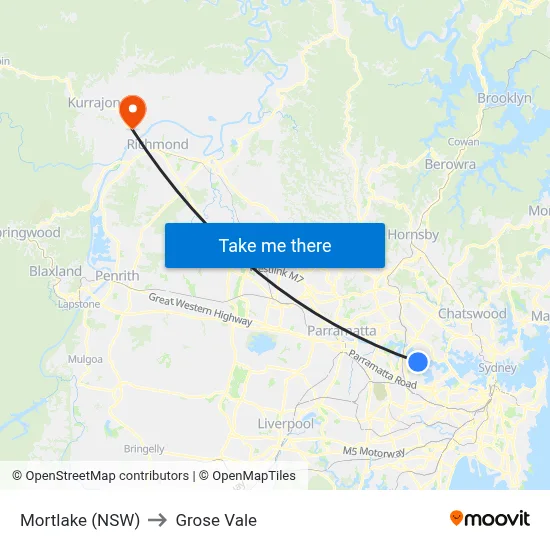 Mortlake (NSW) to Grose Vale map