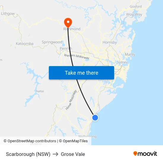 Scarborough (NSW) to Grose Vale map