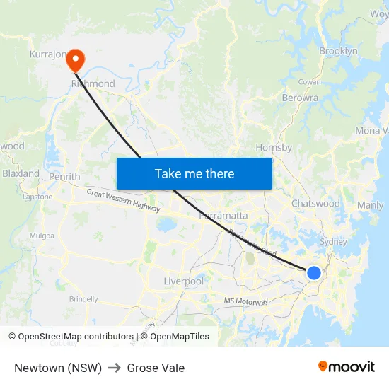 Newtown (NSW) to Grose Vale map