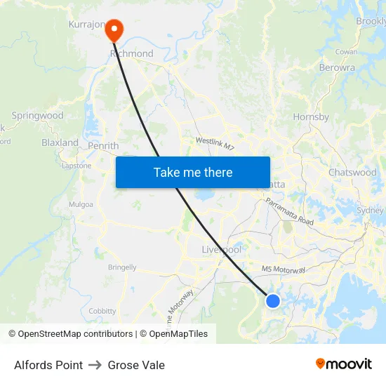 Alfords Point to Grose Vale map