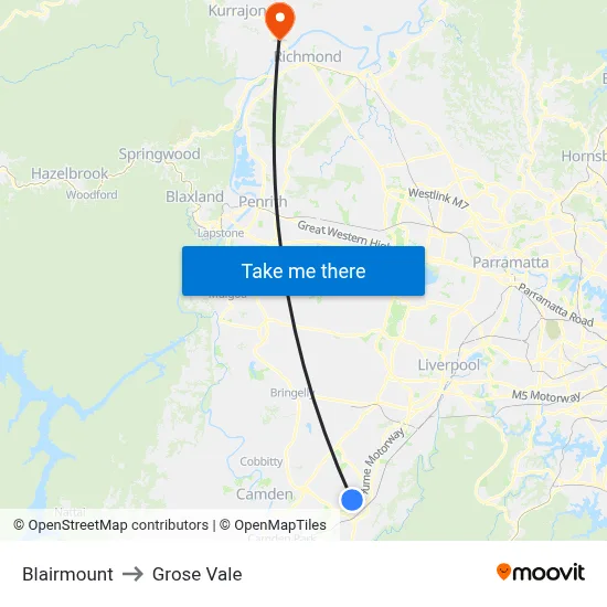 Blairmount to Grose Vale map
