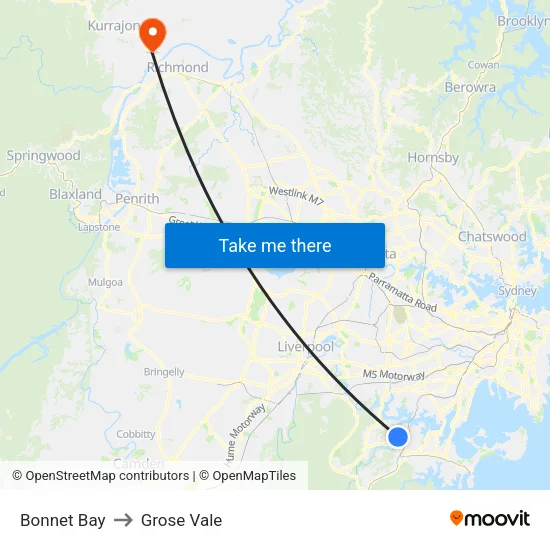 Bonnet Bay to Grose Vale map