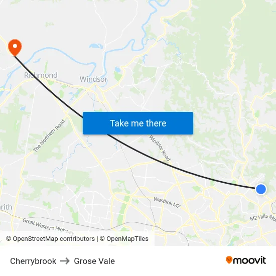 Cherrybrook to Grose Vale map