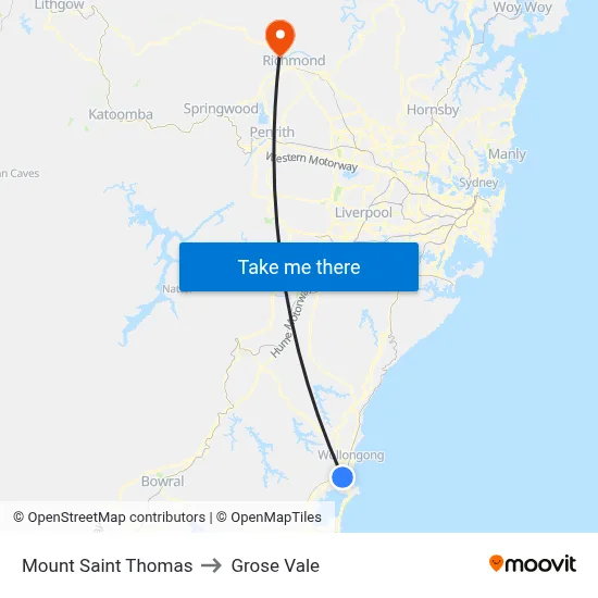 Mount Saint Thomas to Grose Vale map