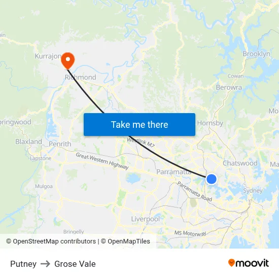 Putney to Grose Vale map