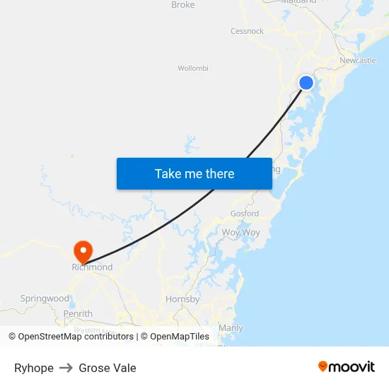 Ryhope to Grose Vale map