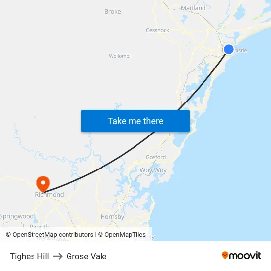 Tighes Hill to Grose Vale map