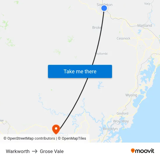 Warkworth to Grose Vale map