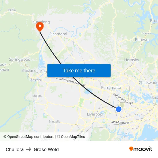 Chullora to Grose Wold map