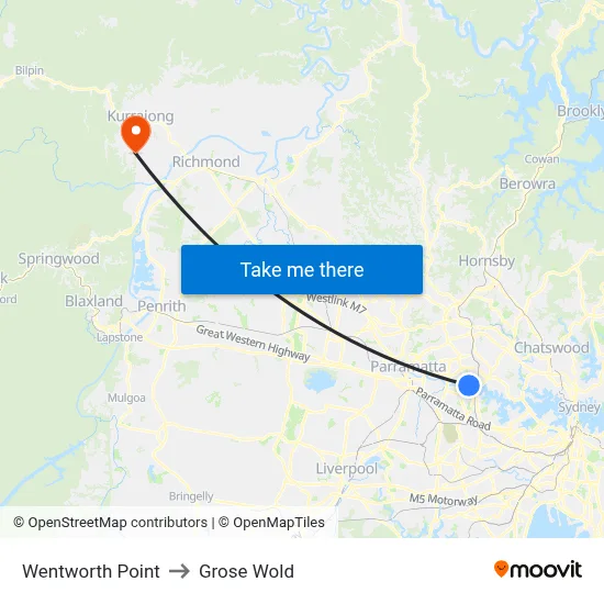 Wentworth Point to Grose Wold map