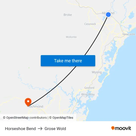 Horseshoe Bend to Grose Wold map