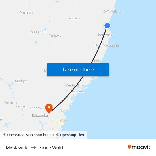 Macksville to Grose Wold map