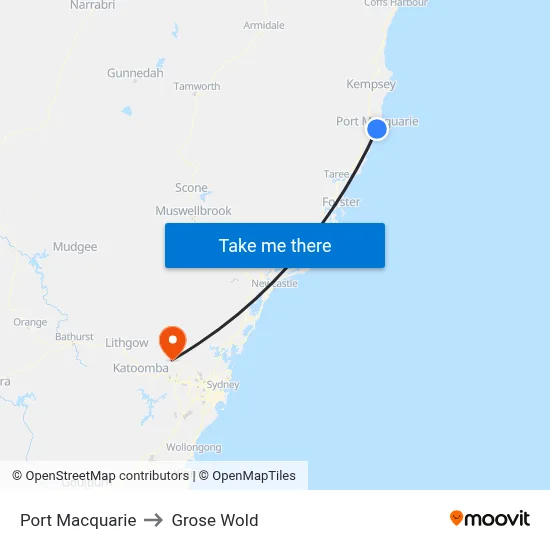 Port Macquarie to Grose Wold map