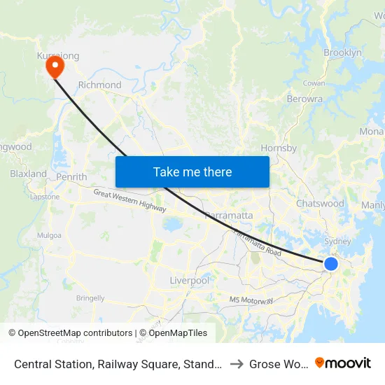 Central Station, Railway Square, Stand M to Grose Wold map