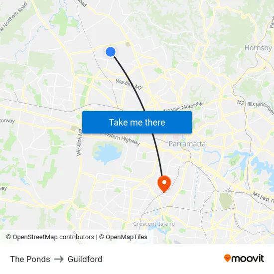 The Ponds to Guildford map