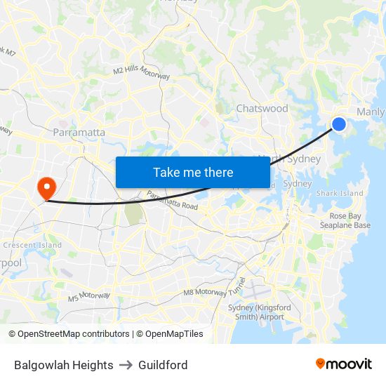 Balgowlah Heights to Guildford map