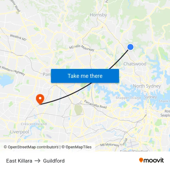 East Killara to Guildford map