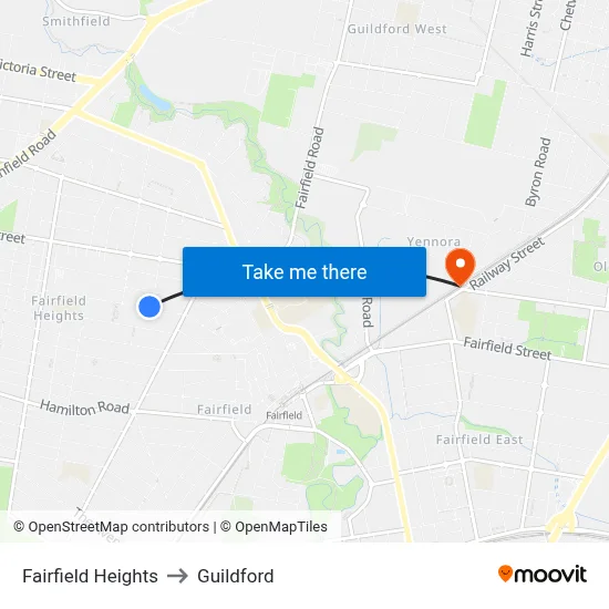 Fairfield Heights to Guildford map