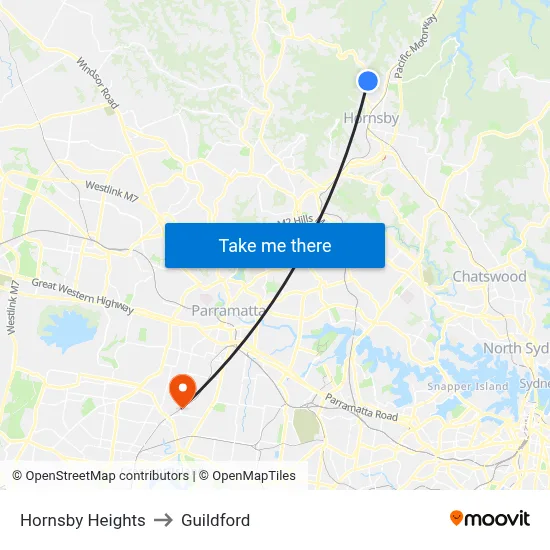 Hornsby Heights to Guildford map