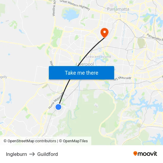 Ingleburn to Guildford map