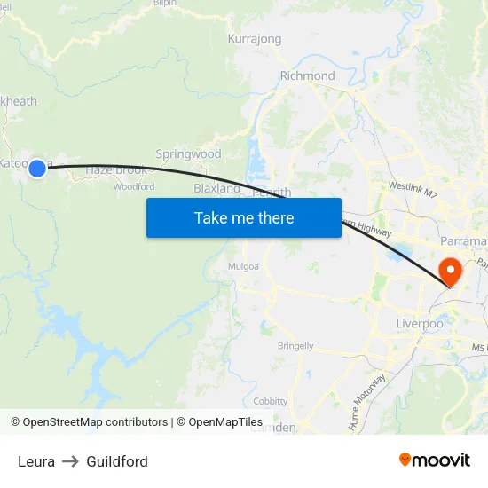 Leura to Guildford map