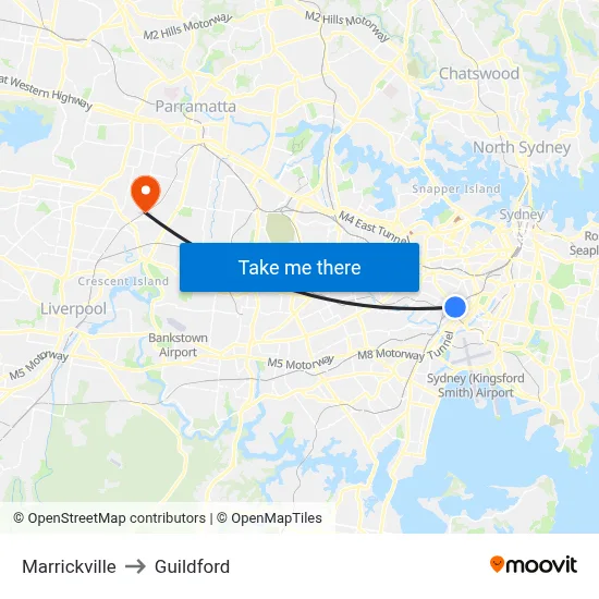 Marrickville to Guildford map