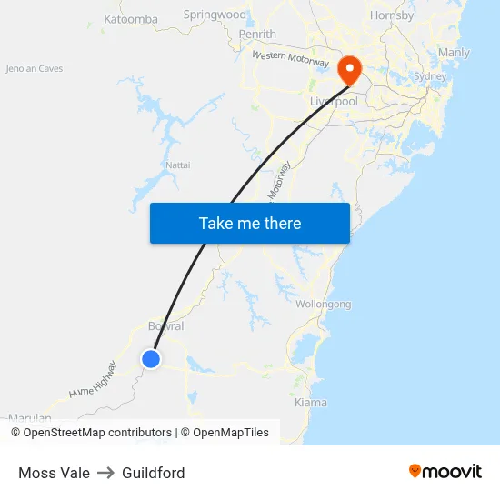 Moss Vale to Guildford map