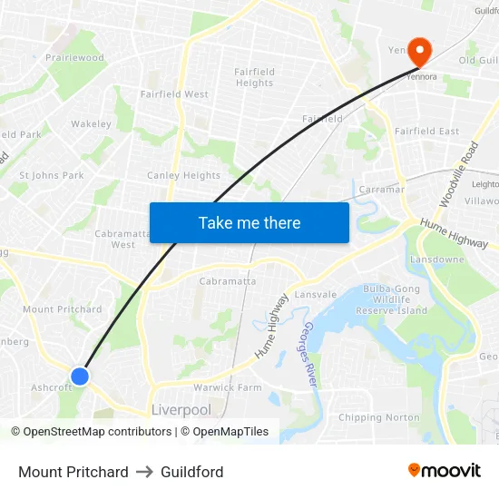 Mount Pritchard to Guildford map