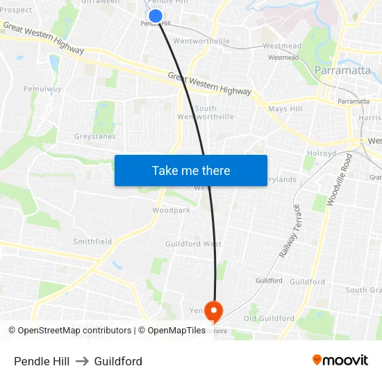 Pendle Hill to Guildford map