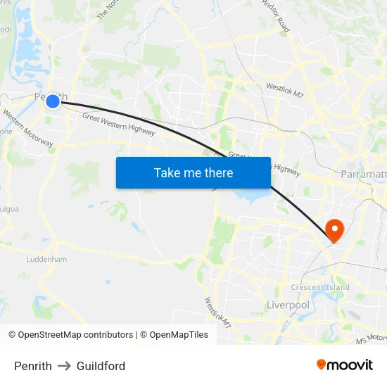 Penrith to Guildford map
