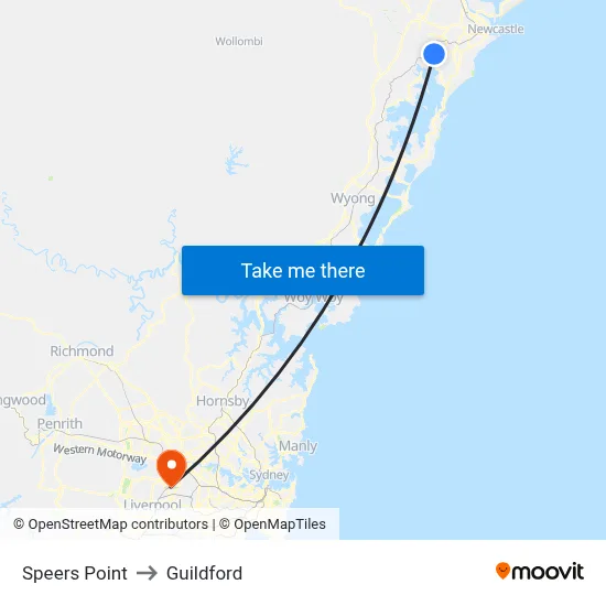 Speers Point to Guildford map