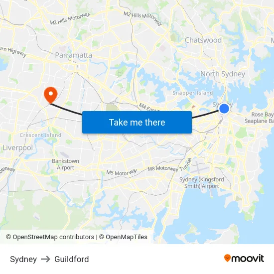 Sydney to Guildford map