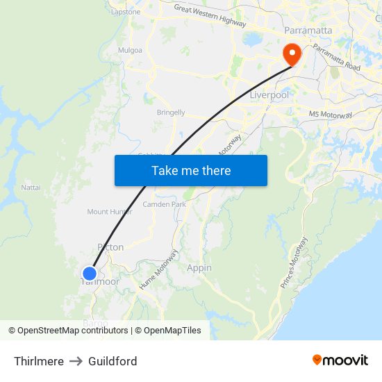 Thirlmere to Guildford map