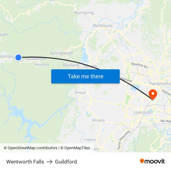 Wentworth Falls to Guildford map