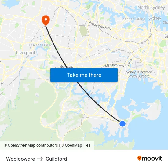 Woolooware to Guildford map