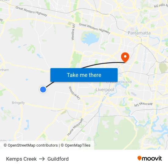 Kemps Creek to Guildford map