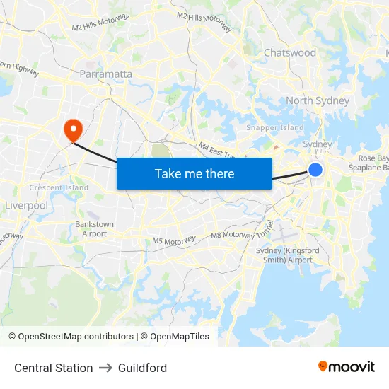 Central Station to Guildford map