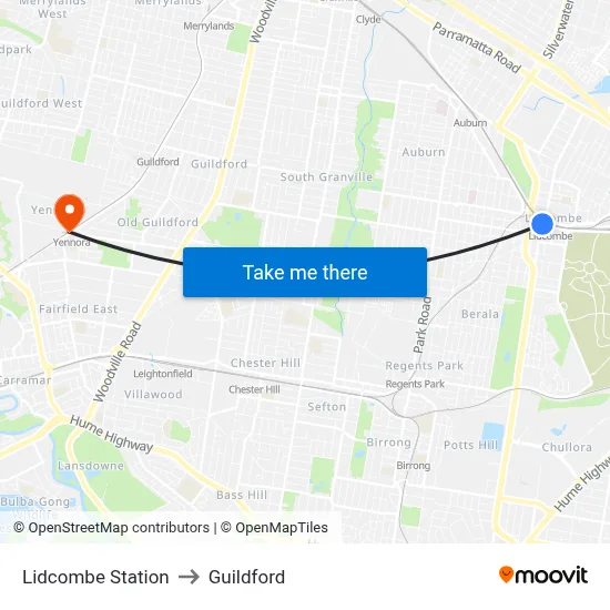 Lidcombe Station to Guildford map