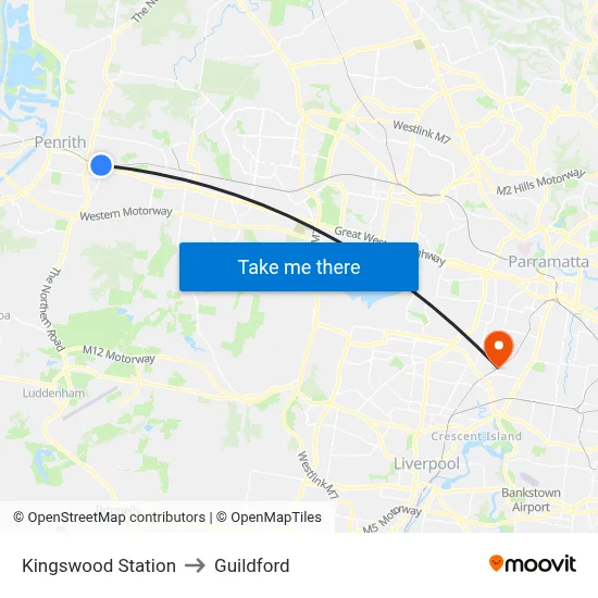 Kingswood Station to Guildford map